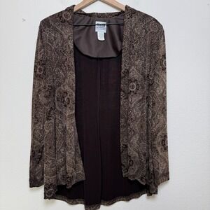 R&M Richard Women Open Front‎ Cardigan Brown Paisley Glitter Sequins Party Event